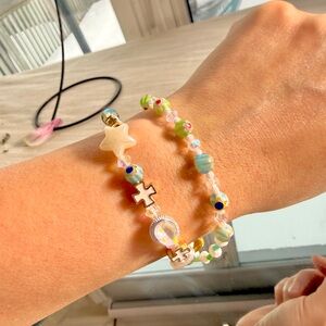 Handmade double bracelet with floral glass Beads